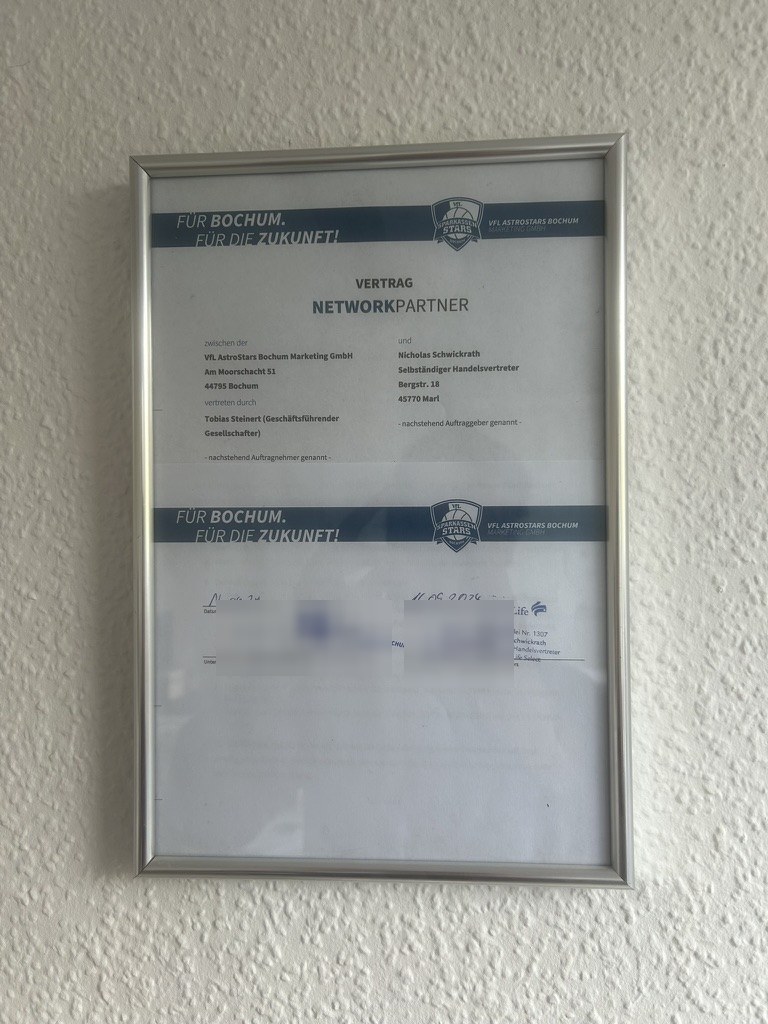 Networkpartner-Vertrag mit der VfL AstroStars Bochum Marketing GmbH, unterzeichnet im September 2024